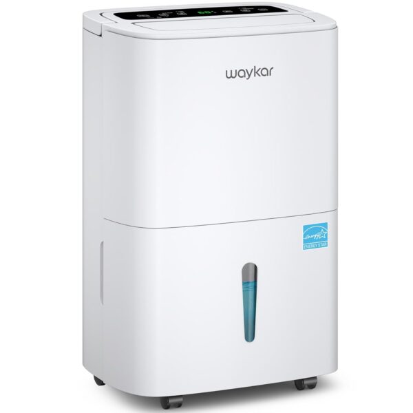 Waykar 80 Pints Energy Star Home Dehumidifier for Spaces up to 5,000 Sq. Ft at Home, in Basements and Large Rooms with Drain Hose, Handle, Auto Defrost and Self-Drying.